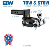 B&W Tow & Stow Adjustable Tri-Ball Mount - Browning - 2" Receiver - 1 7/8", 2", 2 5/16" Ball - 3" Drop  • TS10047BB