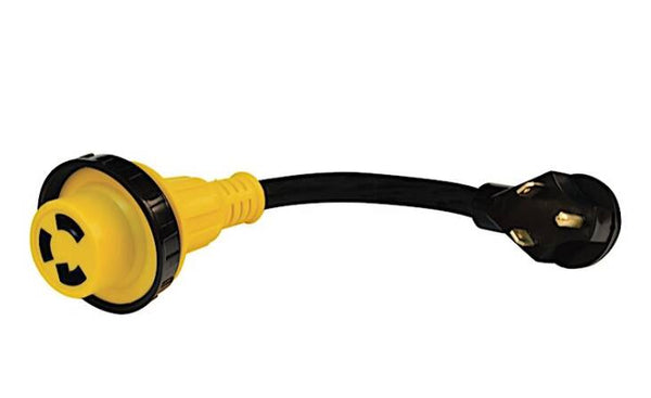 Valterra Mighty Cord 12" Dogbone Power Adapter with Standard Grip, 30A Straight Male x 30A Locking Female  • A10-3030DBK