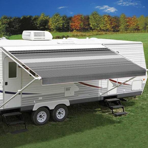 Carefree RV Awning Vinyl Fabric 19'-2" - Black/Gray Dune Stripe With White Weatherguard  • JU208D00