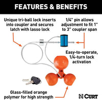 Curt Universal Tri-Ball Trailer Coupler Lock, Fits 1 7/8", 2", 2 5/16" Balls  • 23082