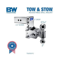 B&W  Tow & Stow Adjustable Dual-Ball Mount - Chrome - 2.5" Receiver - 2", 2 5/16" Ball - 5" Drop  • TS20037C
