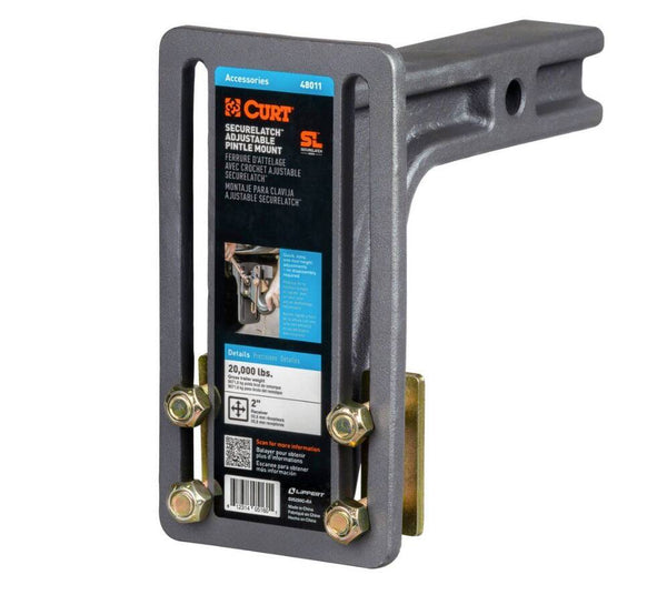Curt SecureLatch Adjustable Pintle Mount for 2" Receivers, 20,000lb  • 48011