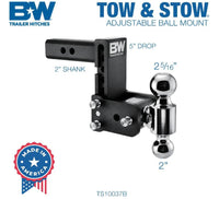 B&W Tow & Stow Adjustable Dual-Ball Mount - 2" Receiver - 2", 2 5/16" Ball - 5" Drop  • TS10037B