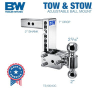 B&W Tow & Stow Adjustable Dual-Ball Mount - Chrome - 2" Receiver - 2", 2 5/16" Ball - 7" Drop  • TS10040C