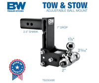 B&W  Tow & Stow Adjustable Tri-Ball Mount - 2.5" Receiver - 1 7/8", 2", 2 5/16" Ball - 7" Drop  • TS20049B