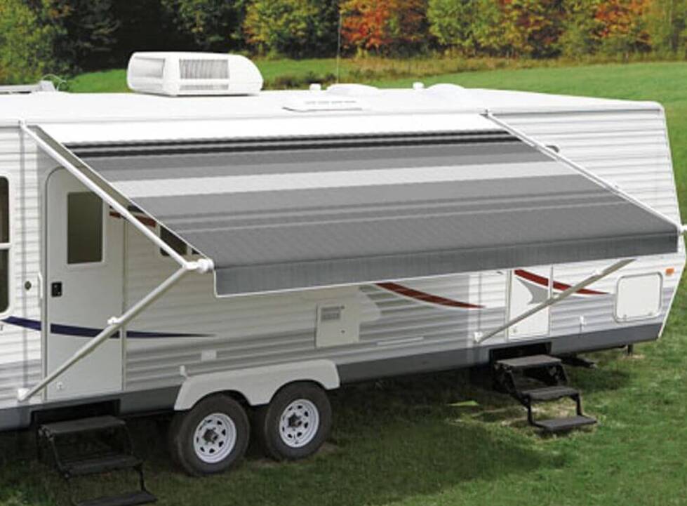 Carefree RV Awning Vinyl Fabric 14'-2" - Black/Gray Dune Stripe With White Weatherguard  • JU158D00