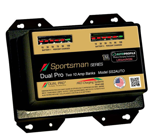 Dual Pro Sportsman Series AutoProfile 20A 2-Bank Battery Charger  • SS2AUTO