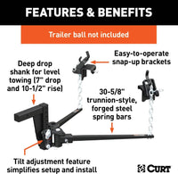 Curt Deep Drop Trunnion Bar Weight Distribution Hitch, 8K - 10K lbs, 30-5/8" Bars  • 17352