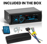 BOSS Audio Systems Marine Boat Stereo â€“ Single Din, Bluetooth, AM/FM Radio Receiver, Wireless Remote Control  • MR1308UABK