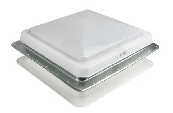 Heng's 14" x 14" Galvanized Metal Base Roof Vent with White Manual Lid & Fan  • 71112A-C1G2