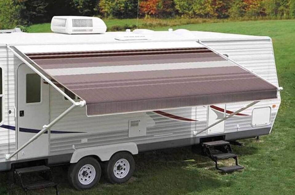 Carefree RV Awning Vinyl Fabric 19'-2" - Sierra Brown Dune Stripe With White Weatherguard  • JU208A00