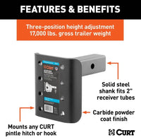 Curt Adjustable Pintle Mount, 2" Shank, 17K, 7-1/4" High, 6" Long  • 48343
