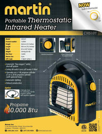 Martin Portable Propane Thermostatic Infrared Heater 10,000 BTU  • 112-300