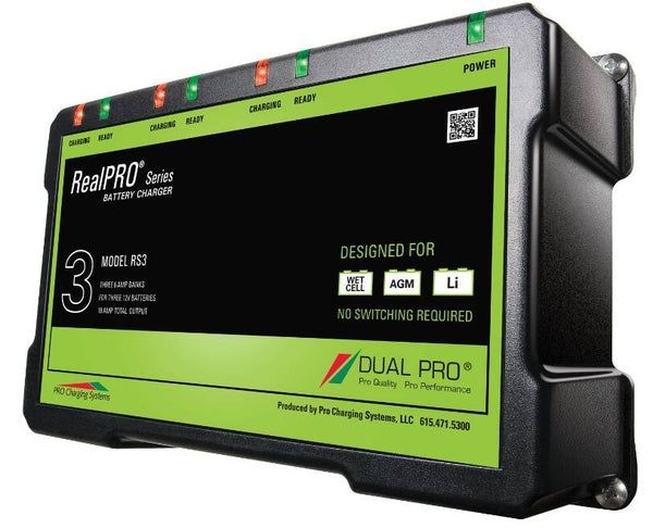 Dual Pro RealPro Series Waterproof Battery Charger, 12V, 6A, 3 Bank  • RS3