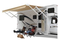 Carefree Eclipse 15'W x 8' Ext. Vinyl Fade Camel Power RV Patio Awning with White Weather Cover  • QJ156B00