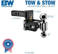 B&W Tow & Stow Adjustable Dual-Ball Mount - Browning - 2" Receiver - 2", 2 5/16" Ball - 3" Drop  • TS10033BB