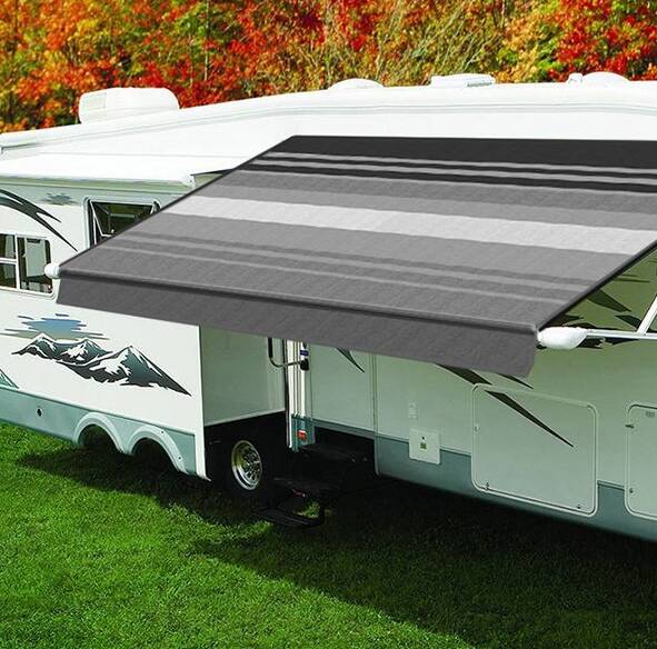 Carefree Eclipse 12V Power Awning - 15 ft., Black/Gray Stripe Vinyl, White Weatherguard  • QJ158D00