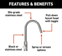 Lippert Flow Max Bullet Pull-Down RV Kitchen Faucet - Stainless Steel  • 719333