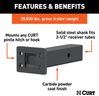 Curt Pintle Mount, 2-1/2" Shank, 20,000 LBS, 8" Long  • 48340