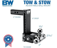 B&W  Tow & Stow Adjustable Tri-Ball Mount - 2" Receiver - 1 7/8", 2", 2 5/16" Ball - 9" Drop  • TS10050B