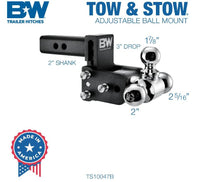 B&W Tow & Stow Adjustable Tri-Ball Mount - 2" Receiver - 1 7/8", 2", 2 5/16" Ball - 3" Drop  • TS10047B
