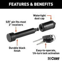 Curt 5/8" Hitch Lock, 2" Receiver, Barbell, Black  • 23518