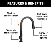 Lippert Flow Max Pull-Down Kitchen RV Faucet - Black Matte  • 2021090602