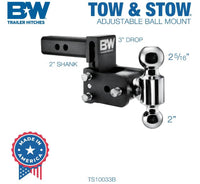 B&W Tow & Stow Adjustable Dual-Ball Mount -2" Receiver - 2", 2 5/16" Ball - 3" Drop  • TS10033B