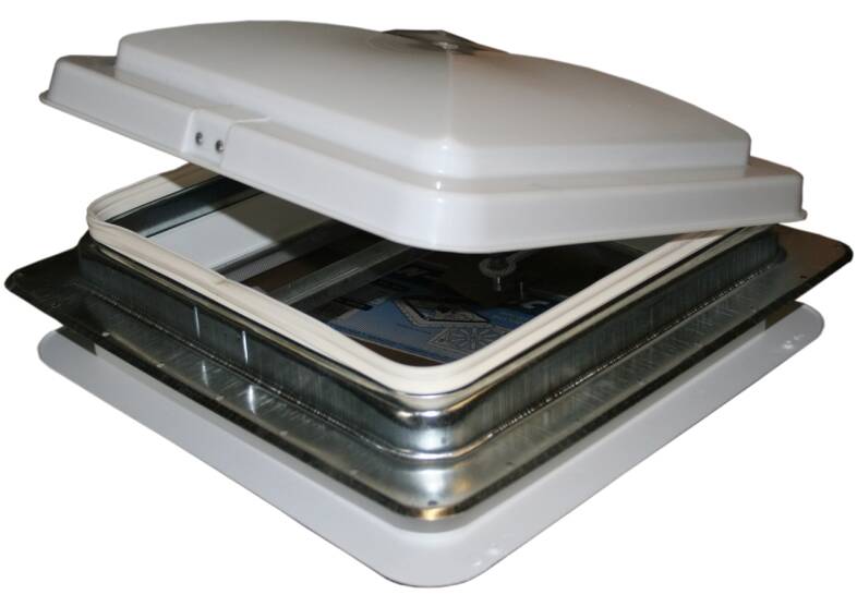 Heng's 14" x 14" Galvanized Metal Base Roof Vent with White Manual Lid  • 71111A-C2G1