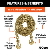 Curt 14' Transport Binder Safety Chain with 2 Clevis Hooks, 26,400 LBS, Yellow Zinc  • 80309