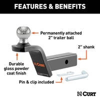 Curt Fusion Ball Mount with 2" Ball, 2" Shank, 7,500 LBS, 2" Rise  • 45155