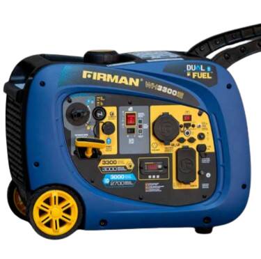 Firman 3300-Watt Whisper Hybrid Dual Fuel Portable Inverter Generator - Electric Start, Gasoline/LPG  • WH03042
