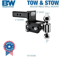 B&W Tow & Stow Adjustable Dual-Ball Mount - 2" Receiver - 1 7/8", 2" Ball - 3" Drop  • TS10035B