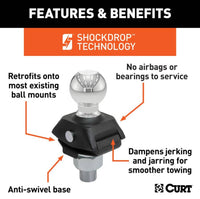 Curt RockerBall 2" Cushion Hitch Trailer Ball, 1" Shank, 7,500 LBS  • 40247