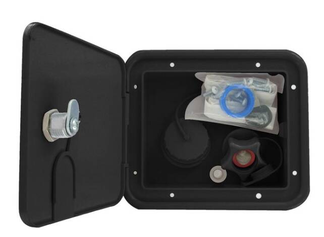 Valterra 6-1/2" H x 6" W Black Gravity Water Hatch with Key Lock Door  • A01-2000BKVP