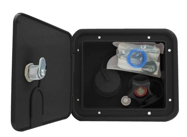 Valterra 6-1/2" H x 6" W Black Gravity Water Hatch with Key Lock Door  • A01-2000BKVP
