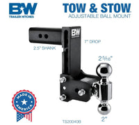 B&W  Tow & Stow Adjustable Dual-Ball Mount - 2.5" Receiver - 2", 2 5/16" Ball - 7" Drop  • TS20040B