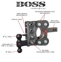 Gen-Y Hitch The Boss Torsion-Flex 10K Drop Hitch, 10" Drop,  2.5" Shank, Versa Ball & Pintle Lock  • GH-2326