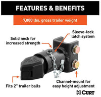 Curt Adjustable Coupler for 2" Trailer Ball (7000 lbs GTW / 1050 lbs TW)  • 25319