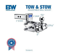 B&W  Tow & Stow Adjustable Tri-Ball Mount - Chrome - 2" Receiver - 1 7/8", 2", 2 5/16" Ball - 3" Drop  • TS10047C