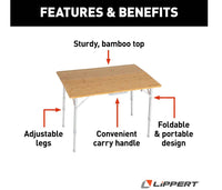 Lippert Bi-Fold Bamboo Adjustable Camping Table  • 2021011322