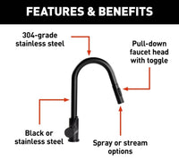 Lippert Flow Max Bullet Pull-Down Kitchen RV Faucet - Black Matte  • 2021090600