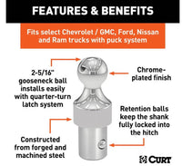Curt OEM Puck System 2-5/16" Gooseneck Ball, Chevy, Ford, GMC, Nissan, RAM, 30K  • 60629