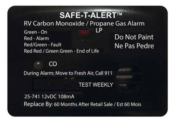 Safe-T-Alert 25 Series Mini RV Dual CO/LP Alarm - Black, Surface Mount  • 25-741-BL