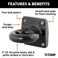 Curt Flush-Mount Lunette Ring, 60,000 lbs., 3" I.D.  • 48560