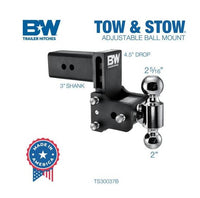 B&W Tow & Stow Adjustable Dual-Ball Mount - 3" Receiver - 2", 2 5/16" Ball - 5" Drop  • TS30037B