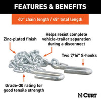 Curt 48" Safety Chain w/ 2 S-Hooks, 5,000 LBS, Clear Zinc  • 80031