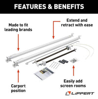 Lippert Solera 1000 Series Universal RV Awning Arms & Hardware Kit - 68"-81" Standard, White  • 434718