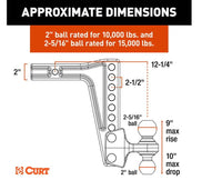 Curt Deep-Drop Adjustable Trailer Hitch Ball Mount with Dual Ball, 2" Shank, 15K  • 45936