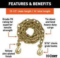 Curt 14' Transport Binder Safety Chain with 2 Clevis Hooks, 18,800 LBS, Yellow Zinc  • 80305